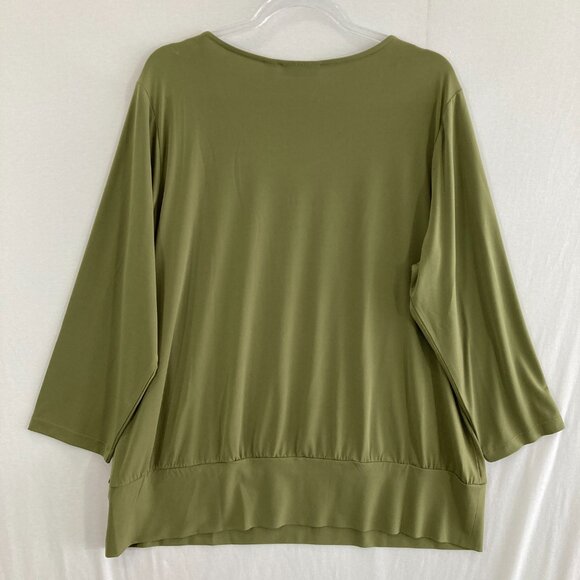 Susan Graver Top size XL Green Stretch Liquid Knit V Neck Elegant Office Work - Picture 6 of 7